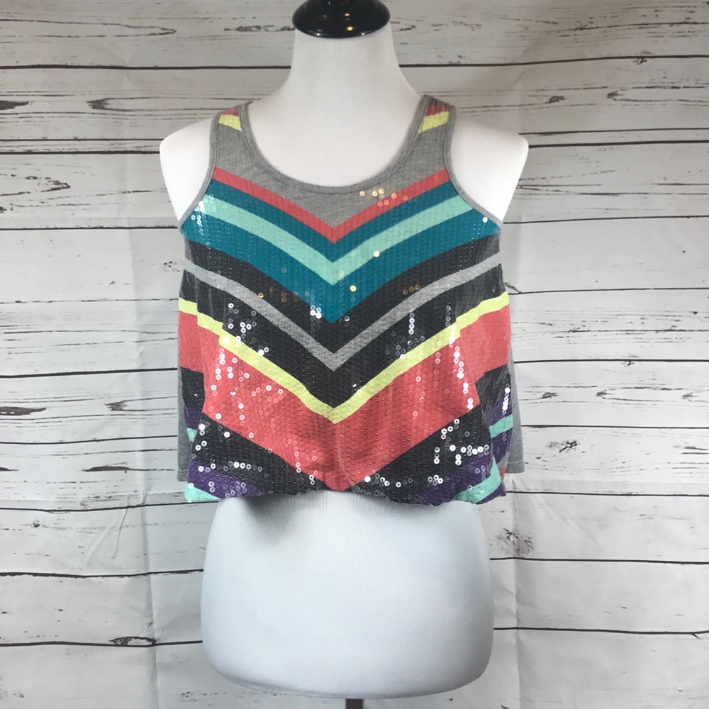 Crop Top Tank Rainbow Sequin Size L